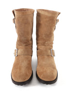 Jimmy Choo Toffee Brown Velvet Suede Biker Mid Buckled Ankle Boots - 39.5