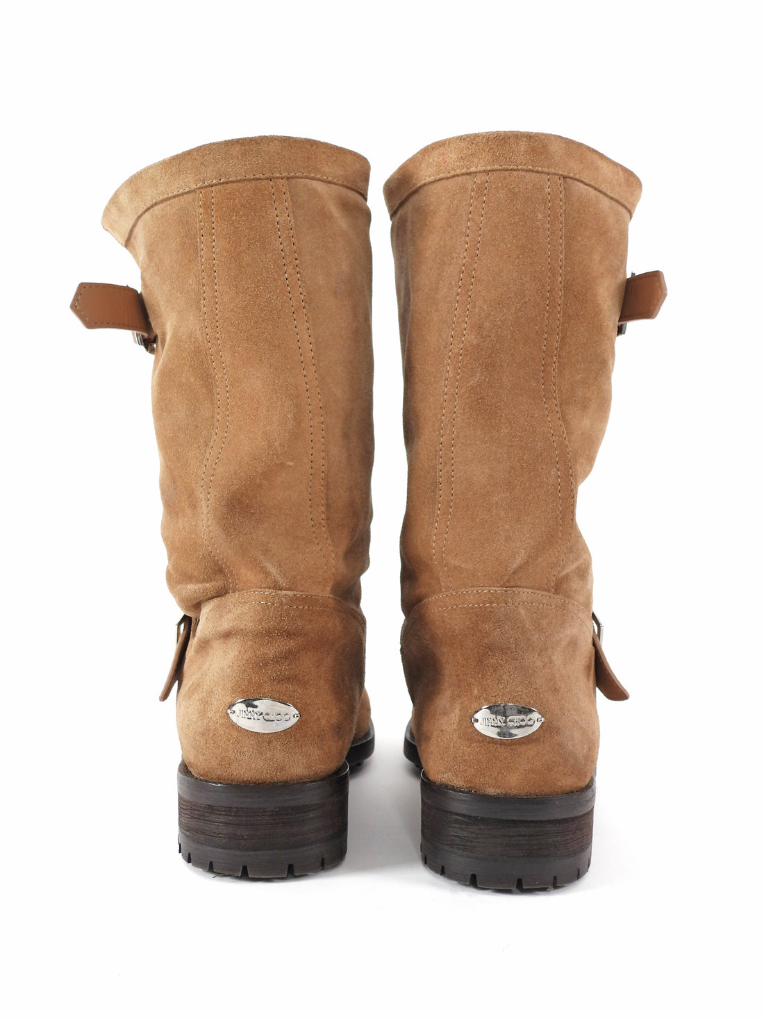 Jimmy Choo Toffee Brown Velvet Suede Biker Mid Buckled Ankle Boots - 39.5