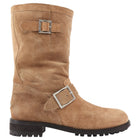 Jimmy Choo Toffee Brown Velvet Suede Biker Mid Buckled Ankle Boots - 39.5