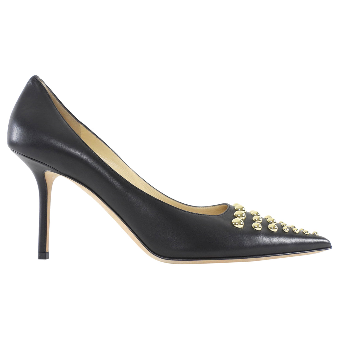 Jimmy Choo Black Studded Leather Pointed Pumps - 40