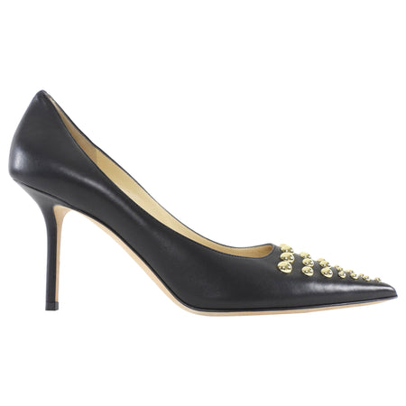 Jimmy Choo Black Studded Leather Pointed Pumps - 40