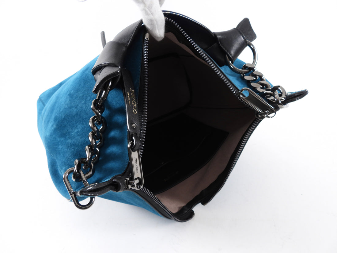 Jimmy Choo Teal Blue Suede Chain Strap Bag