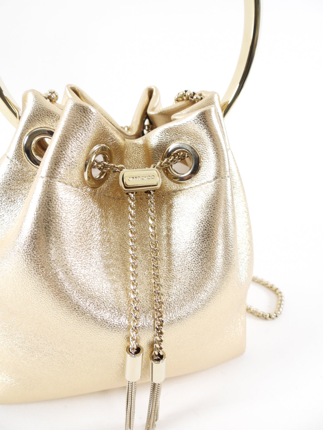 Jimmy Choo Gold Metallic Leather Micro Bon Bon Chain Bag