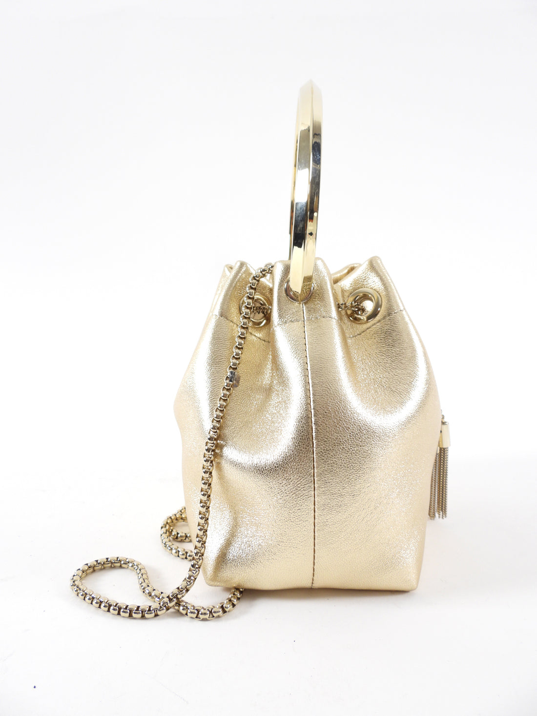 Jimmy Choo Gold Metallic Leather Micro Bon Bon Chain Bag