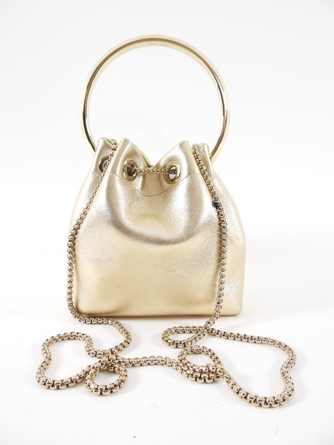 Jimmy Choo Gold Metallic Leather Micro Bon Bon Chain Bag