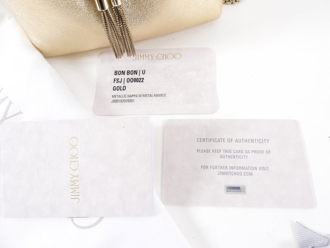 Jimmy Choo Gold Metallic Leather Micro Bon Bon Chain Bag