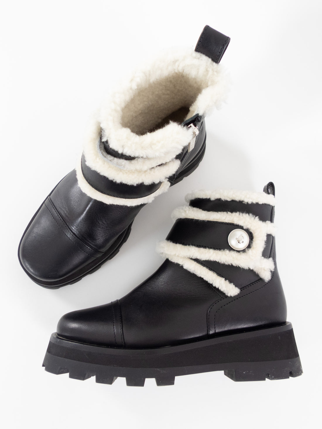 Jimmy Choo Black Leather and Shearling Meena Ankle Boot - 7