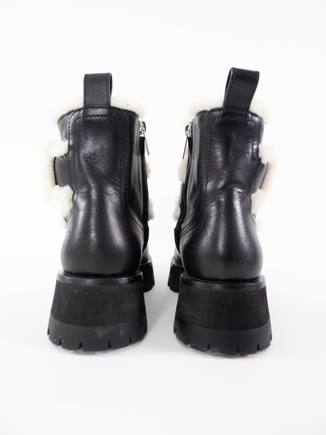 Jimmy Choo Black Leather and Shearling Meena Ankle Boot - 7