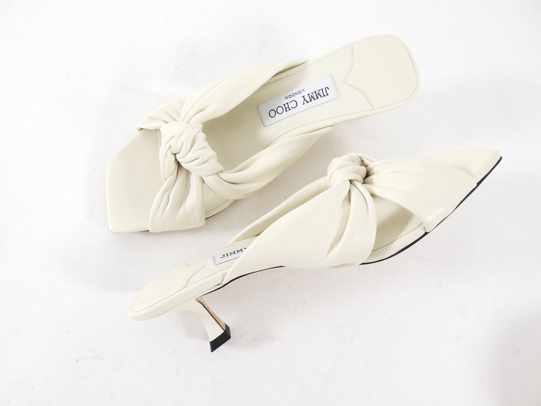 Jimmy Choo Ivory Leather Knot Kitten Keel Mule - 37