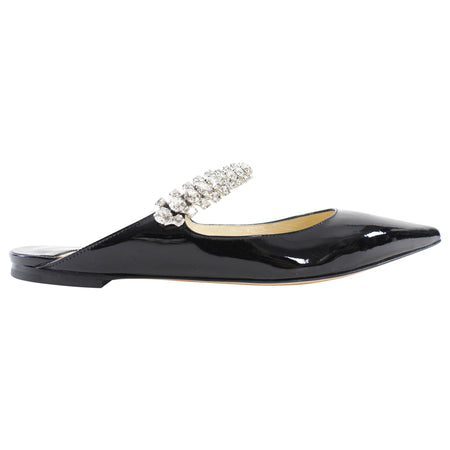 Jimmy Choo Black Patent Flat Crystal Embellished Mule - 36.5