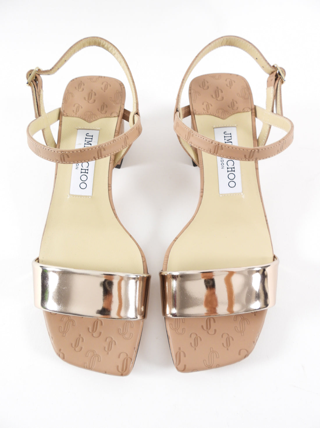 Jimmy Choo Aadra 45 Beige and Gold Block Heel Sandal - 37