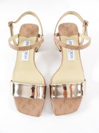 Jimmy Choo Aadra 45 Beige and Gold Block Heel Sandal - 37