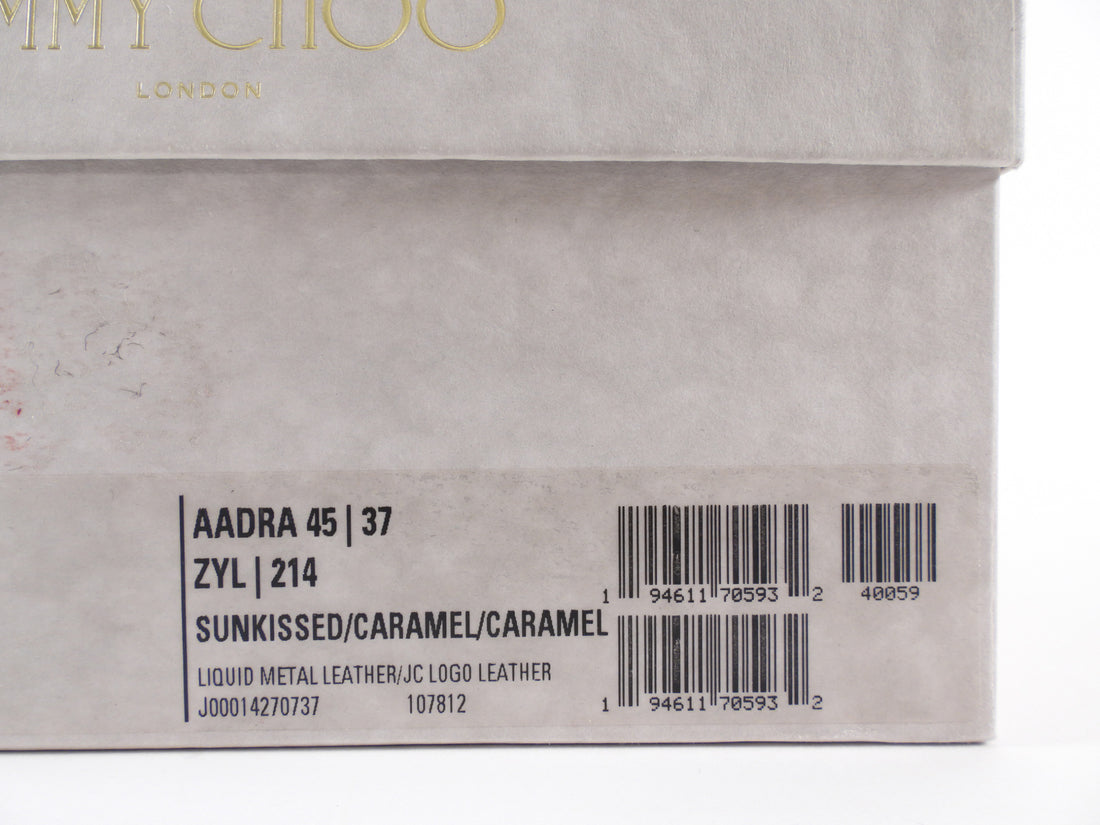 Jimmy Choo Aadra 45 Beige and Gold Block Heel Sandal - 37