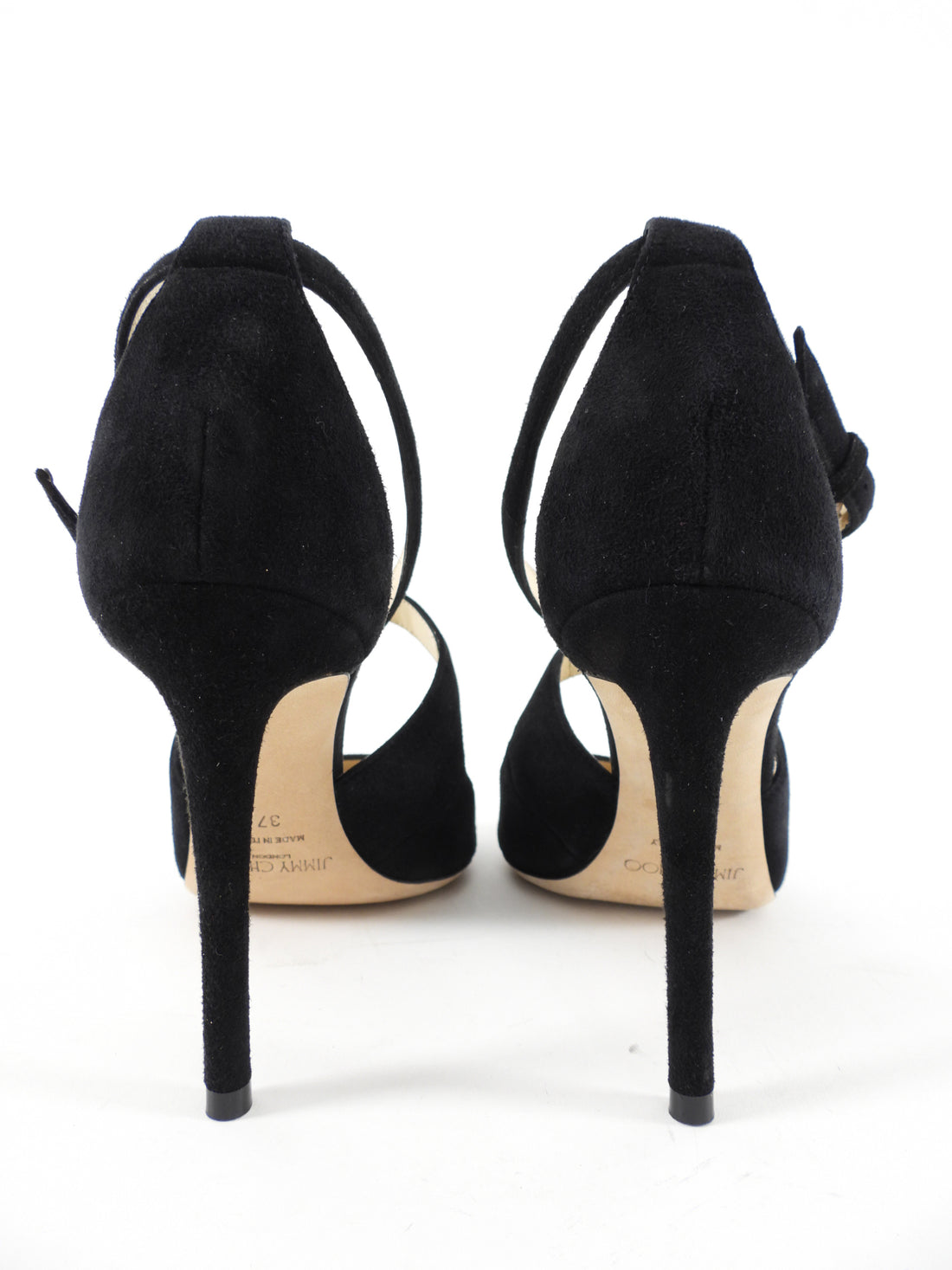 Jimmy Choo Emily Black Suede Strappy High Heel Sandals - 37