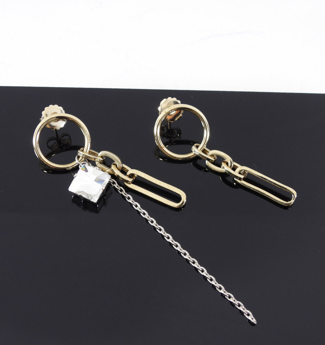 Justine Clenquet Mixed Metal Chain Crystal Earrings