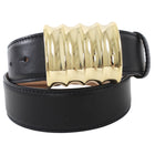 Khaite Julius Medium Black Leather Wide Gold Buckle Belt - 85