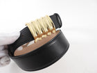 Khaite Julius Medium Black Leather Wide Gold Buckle Belt - 85