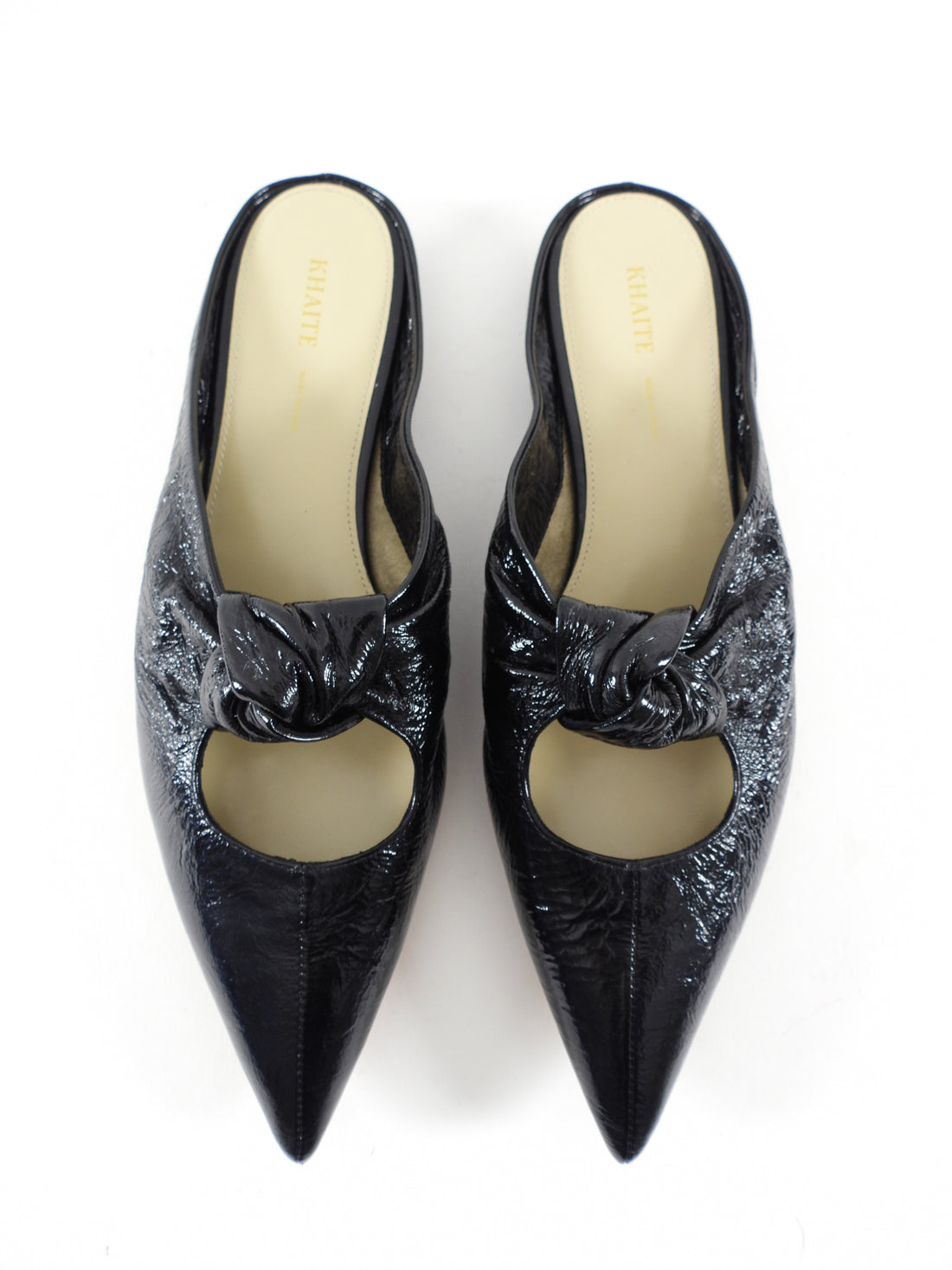 Khaite Black Patent Pointed Knot Rowan Flat Mule - 37