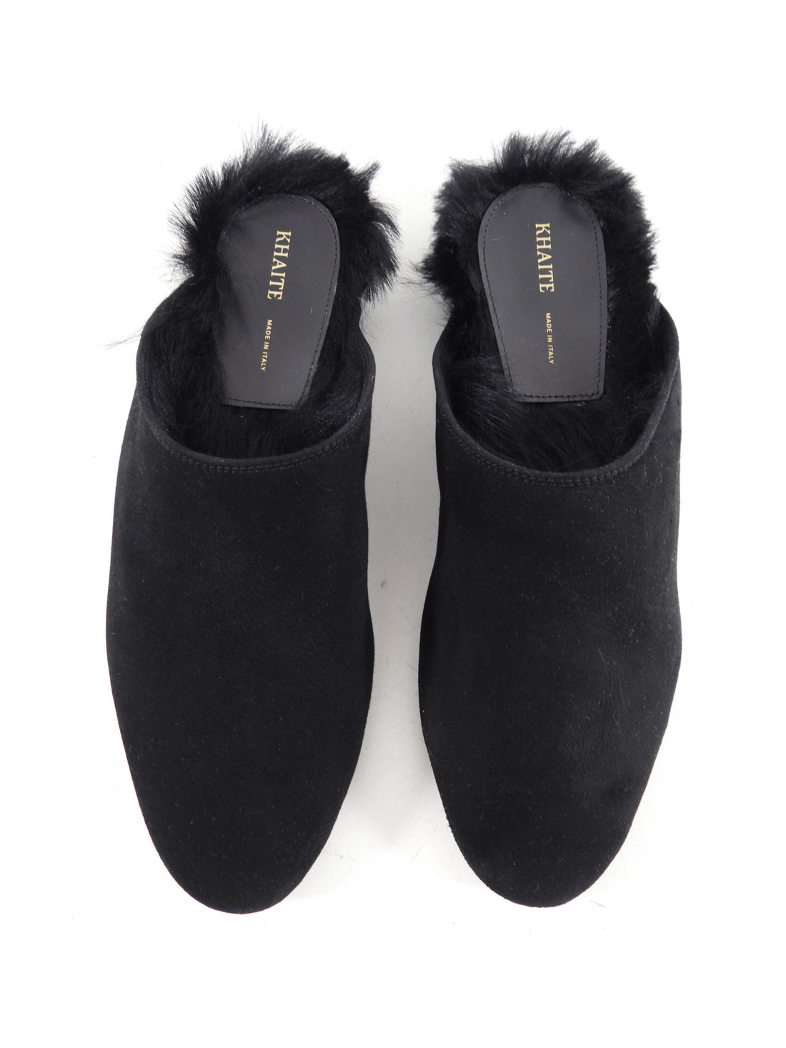 Khaite Black Otto Shearling Kitten Heel Slip on Mules - 37