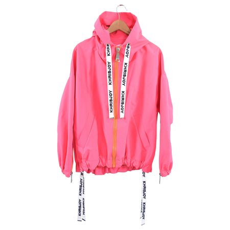 Khriss Joy Bright Neon Pink Tech Zip Hoodie / Rain Jacket - S
