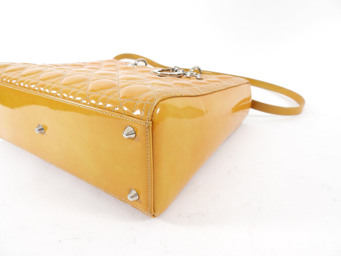 Christian Dior Vintage Large Mustard Patent Cannage Lady Dior SHW