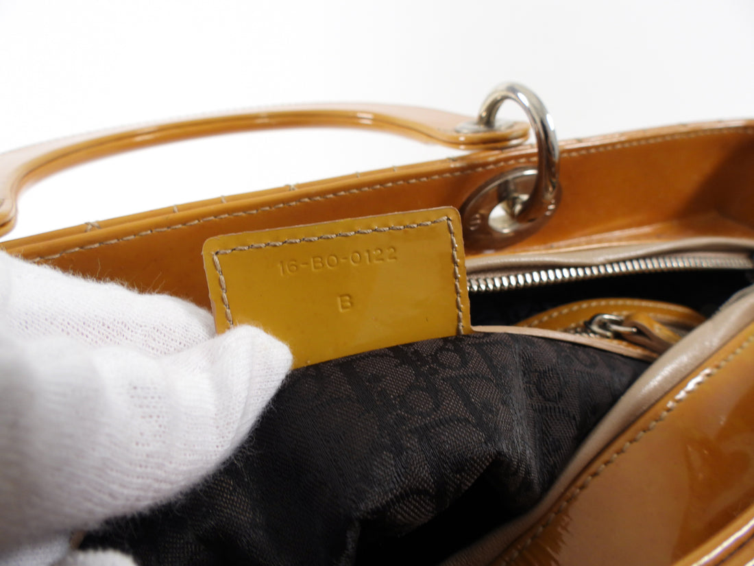 Christian Dior Vintage Large Mustard Patent Cannage Lady Dior SHW