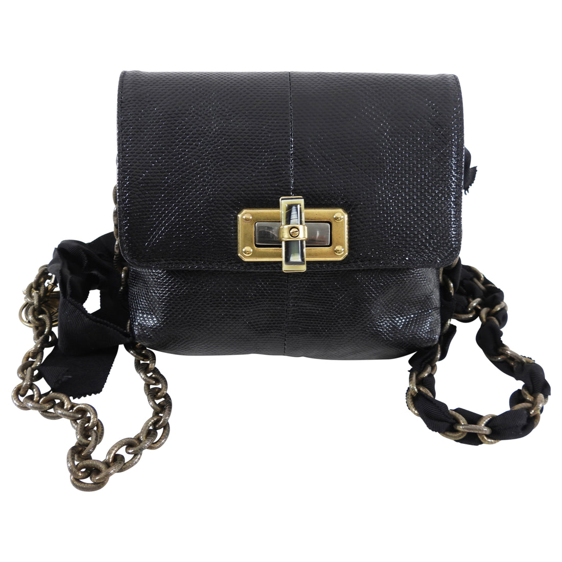 Lanvin Mini Happy Crossbody Bag in Black Lizard Skin