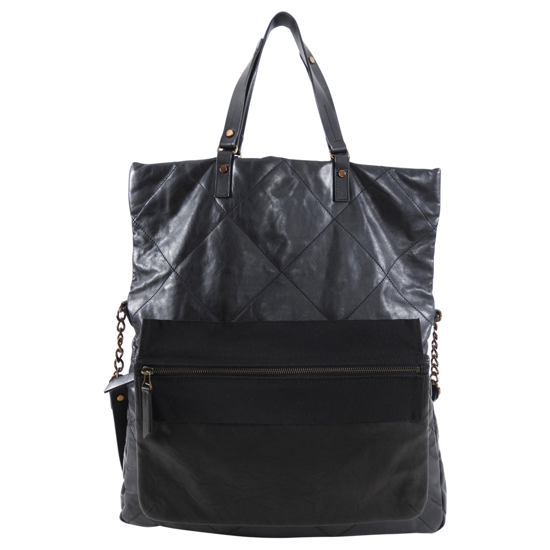 Lanvin Black Leather Messenger Fold Over Tote Bag