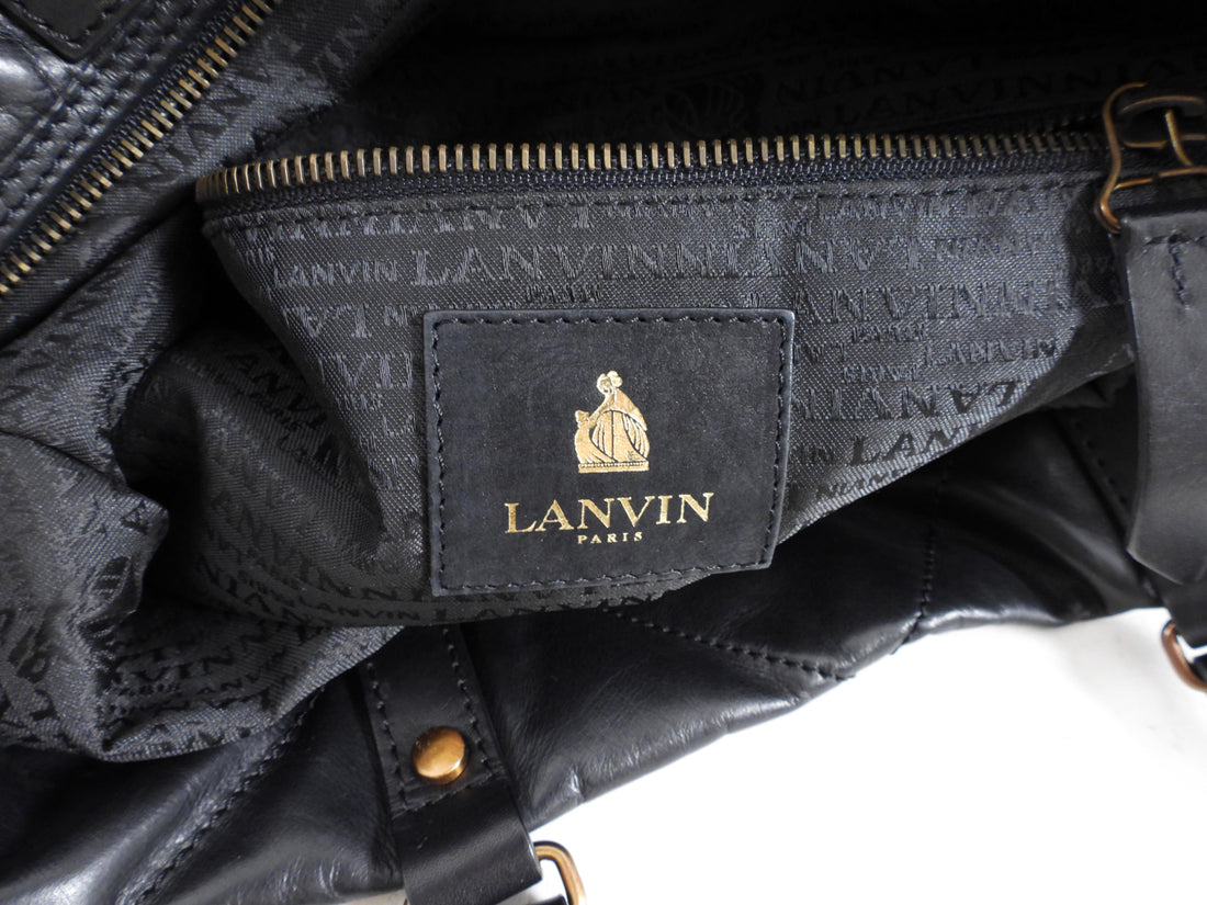 Lanvin Black Leather Messenger Fold Over Tote Bag