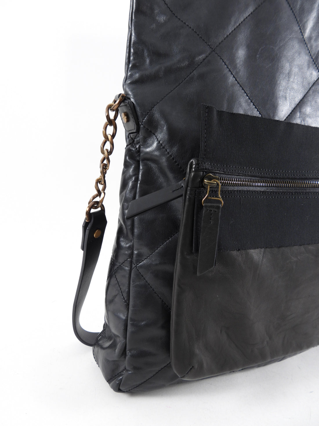 Lanvin Black Leather Messenger Fold Over Tote Bag