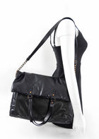 Lanvin Black Leather Messenger Fold Over Tote Bag