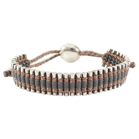 Links of London Sterling Bracelet with gray and bronze beads on a white background