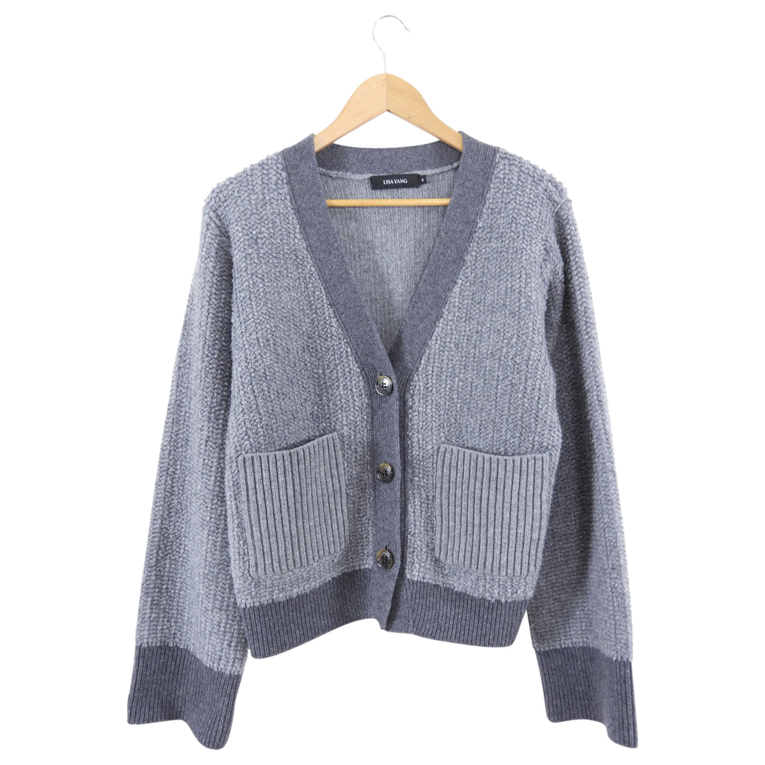 Lisa Yang Grey Boucle Knit Cashmere Cardigan Sweater - S