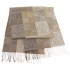Loewe Taupe Brown Wool And Cashmere Checkerboard Anagram Scarf