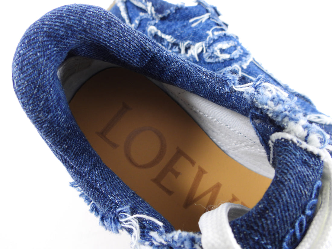 Loewe Blue Denim Anagram Frayed Edge Sneakers - 37