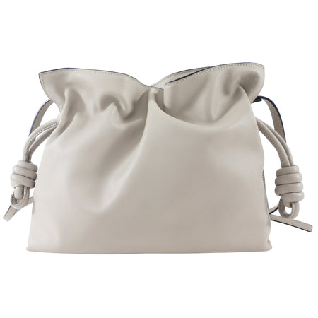 Loewe Light Grey Leather Flamenco Knot Medium Drawstring Bag