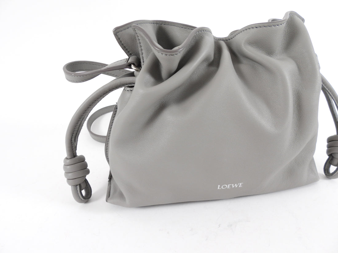 Loewe Pearl Grey Leather Mini Flamenco Clutch Bag