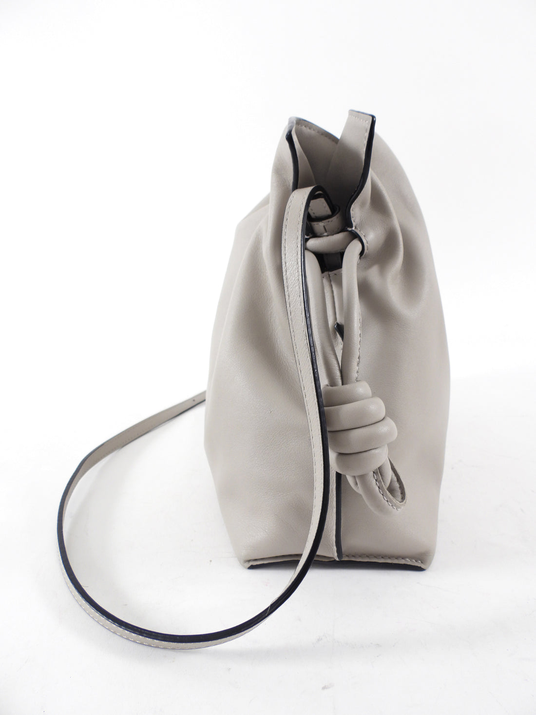 Loewe Light Grey Leather Flamenco Knot Medium Drawstring Bag