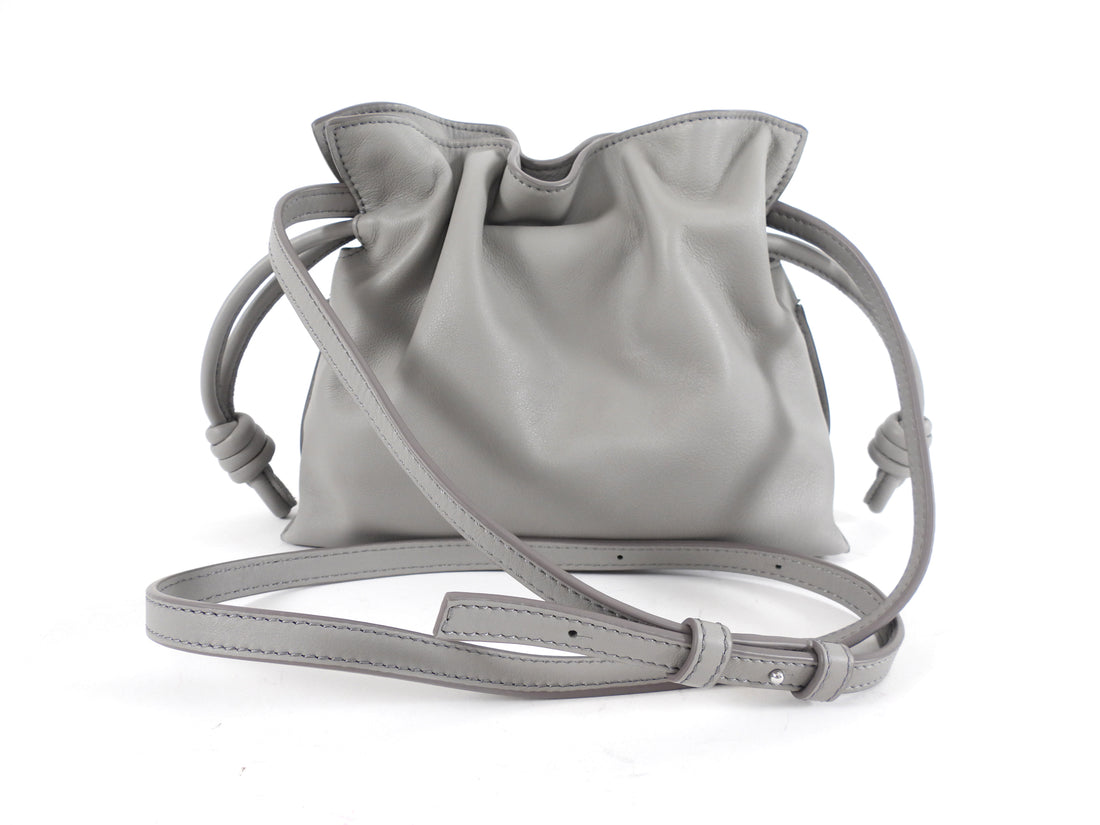 Loewe Pearl Grey Leather Mini Flamenco Clutch Bag