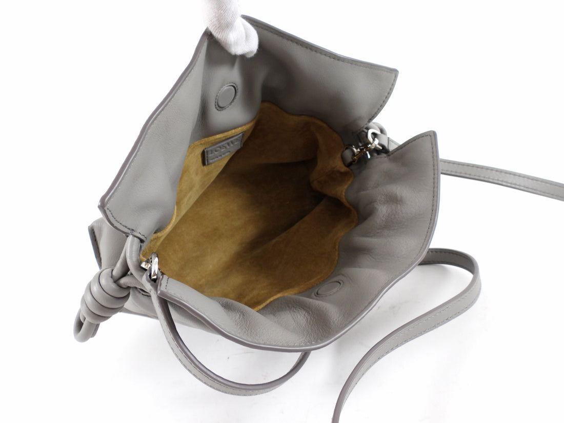 Loewe Pearl Grey Leather Mini Flamenco Clutch Bag