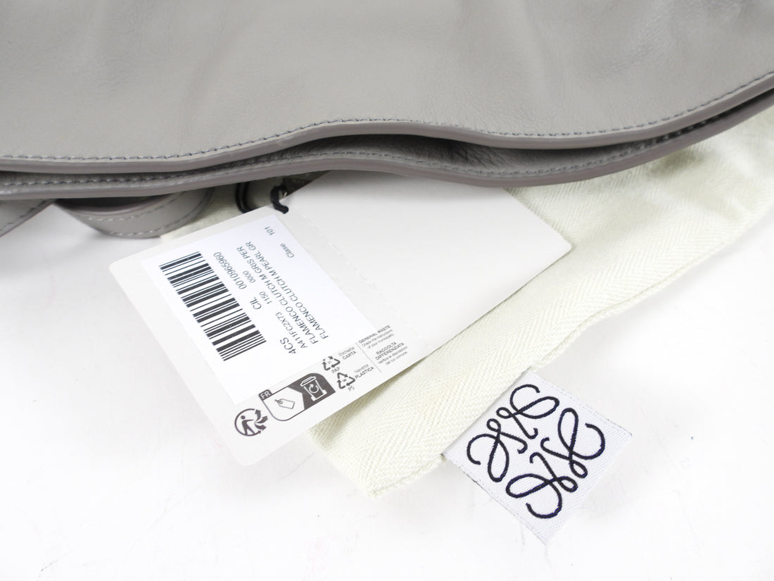 Loewe Pearl Grey Leather Mini Flamenco Clutch Bag