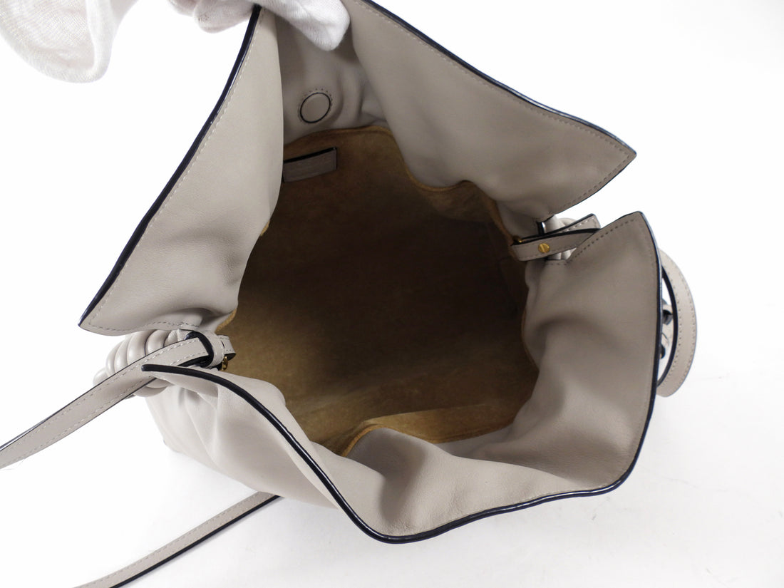 Loewe Light Grey Leather Flamenco Knot Medium Drawstring Bag