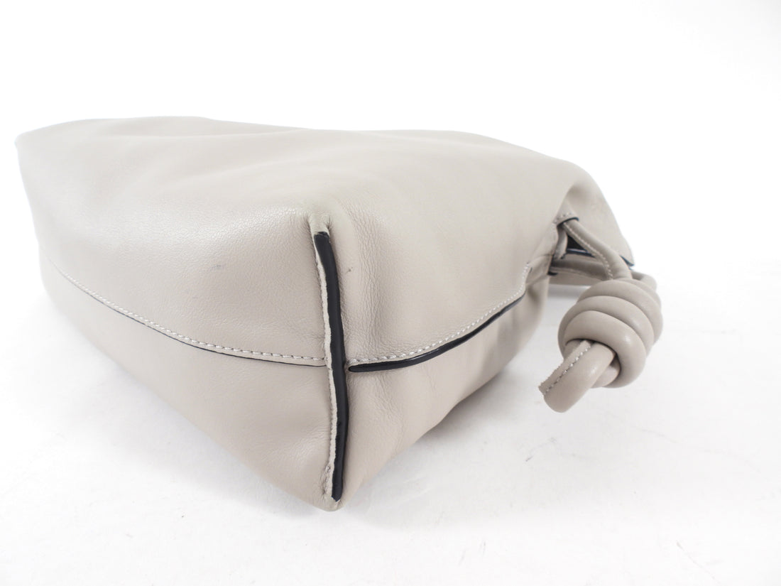 Loewe Light Grey Leather Flamenco Knot Medium Drawstring Bag