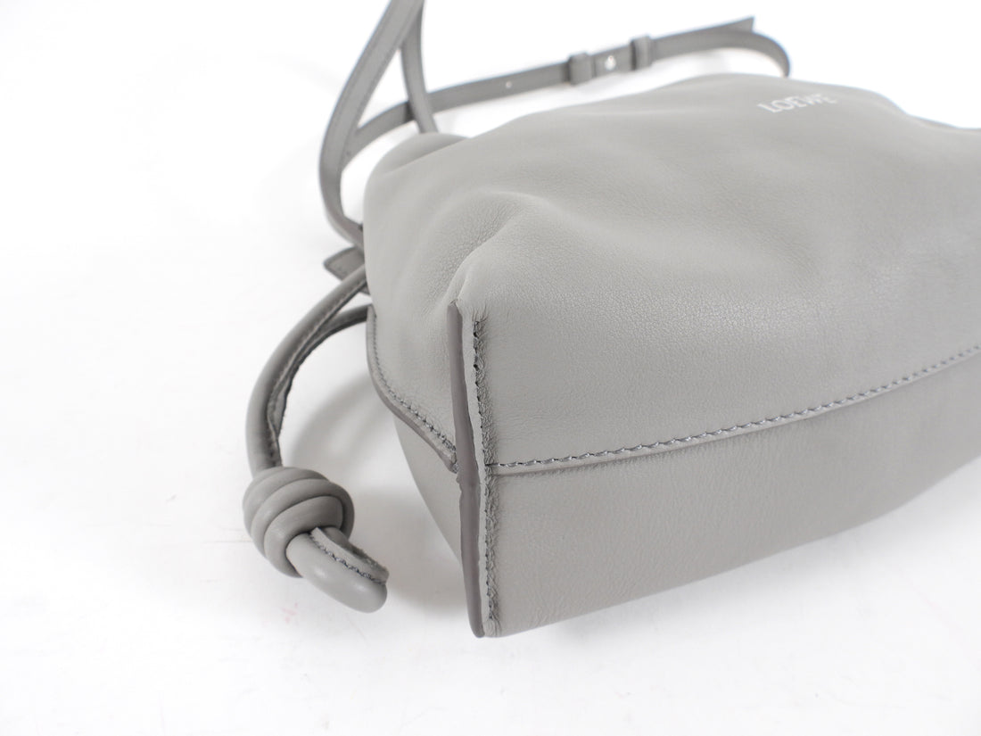 Loewe Pearl Grey Leather Mini Flamenco Clutch Bag