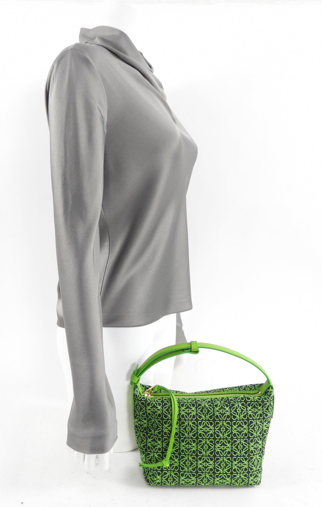 Loewe Small Lime Green Cubi Anagram Jacquard Bag