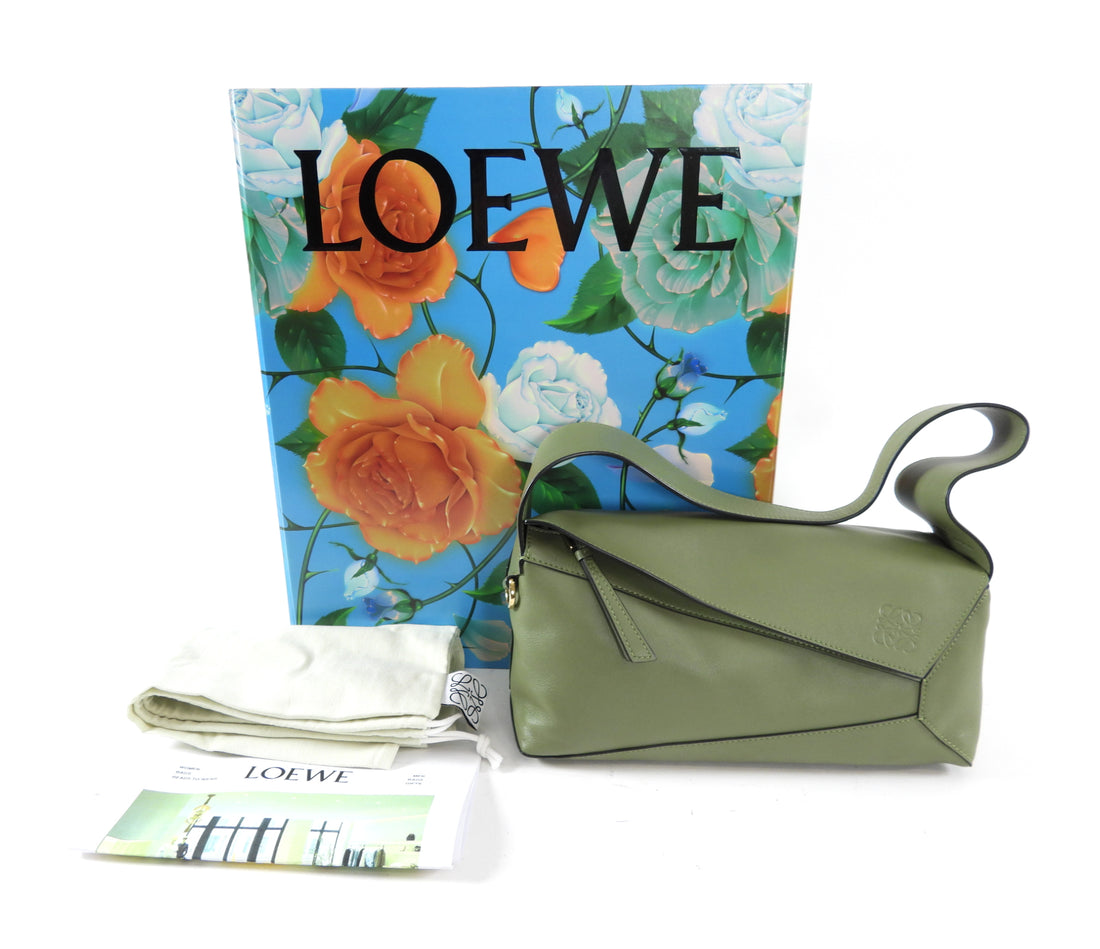 Loewe Avocado Green Calfskin Puzzle Hobo Bag