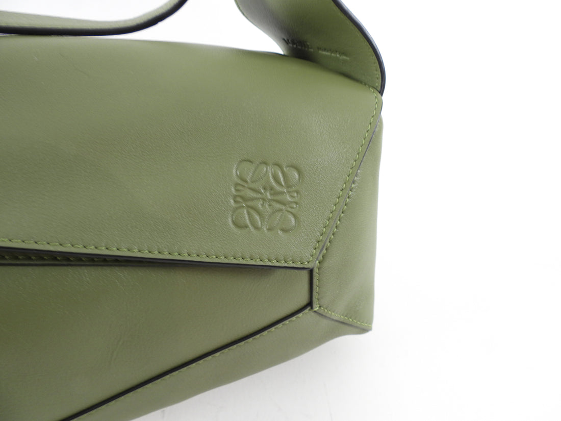 Loewe Avocado Green Calfskin Puzzle Hobo Bag