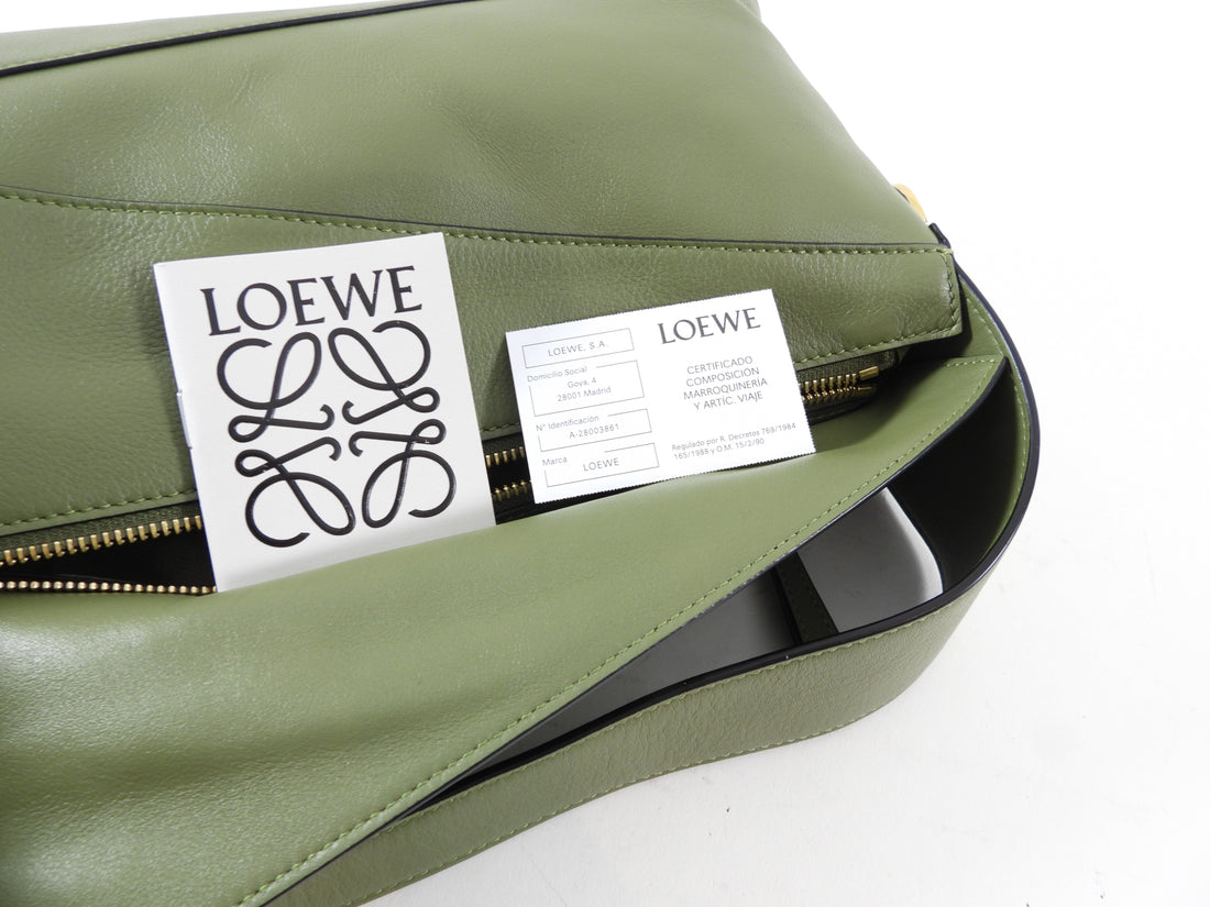 Loewe Avocado Green Calfskin Puzzle Hobo Bag