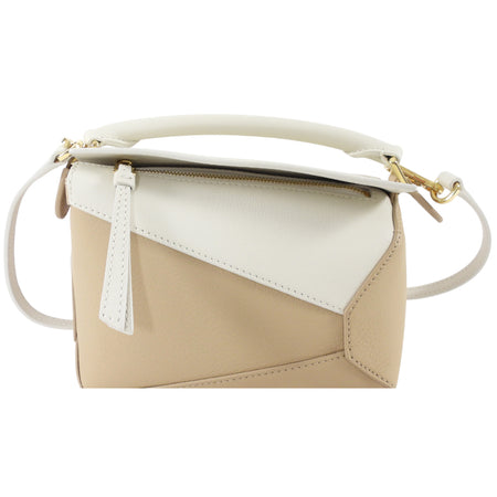 Loewe Beige and White Leather Mini Puzzle Edge Bag