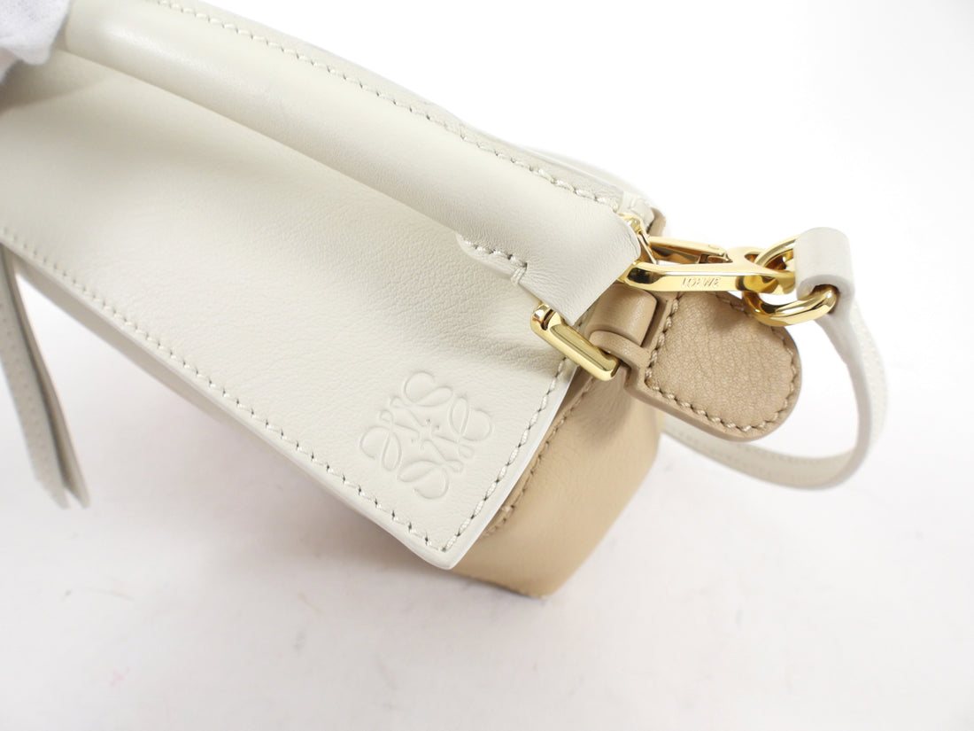 Loewe Beige and White Leather Mini Puzzle Edge Bag